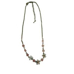 Lia Sophia Silver Tone & Pink Flower Bead Necklace Adjustable Womens Jewelry